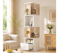 Vitrina giratoria de 50x50x160 cm, con vidrio templado marrón, placa de MDF con melamina en color blanco y marrón