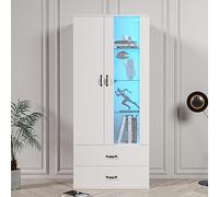 Vitrina LED de 16 colores con 2 puertas y estantería alta, moderna sala de estar, almacenamiento de buffet, elegante decoración del hogar y solución de iluminación para cualquier espacio