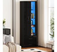 Vitrina LED negra, con 2 puertas, de cristal transparente, de pie, vitrina expositora