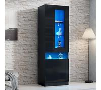 Vitrina LED negra, vitrina expositora con espacio de almacenamiento, diseño moderno