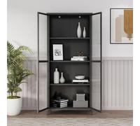 Vitrina negra - Armario de almacenamiento de acero con cristal ribeteado - 180x80x35 cm - Vitrina moderna