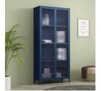 Vitrina säkylä con puertas de cristal 3 estantes 180x80x35 cm azul marino [en.casa]