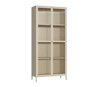 [en.casa] Vitrina Säkylä 2 Puertas de Vidrio 180x80x35 cm Camel | Aparador para salón mueble auxiliar para comedor cocina dormitorio 4 compartimentos acero cristal rranslúcido