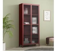 Vitrina säkylä con puertas de cristal 3 estantes 180x80x35 cm rojo burdeos [en.casa]