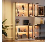 Vitrina STILVORA con 6 puertas de armario y zona de almacenamiento abierto, vitrina de vidrio con iluminación LED y 120 cm de ancho, armario multifuncional blanco, ideal como mueble alto