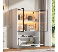 Vitrina STILVORA con iluminación LED, vitrina de cristal con puertas de cristal y puerta abatible, vitrina de pie de 120 cm de altura, mueble para sala de estar con espacio de almacenamiento, color bl
