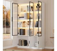 Vitrina STILVORA de 120x32x200 cm con 6 puertas e iluminación LED. Vitrina de pie fabricada en MDF con puertas de cristal de cierre suave y capacidad de carga de 30 kg. Mueble alto con múltiples espac