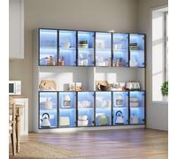 Vitrina STILVORA de 240x34x200 cm con 12 puertas e iluminación LED. Vitrina de pie fabricada en MDF con puertas de cristal de cierre suave y gran capacidad de carga. Mueble alto con zona de almacenami