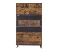 Vitrine 80x40x138 cm - con led, 2 cajones, con acrílico y gran capacidad de almacenamiento - negro + veteado de madera