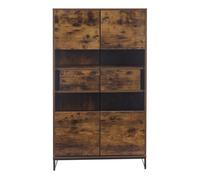Vitrine 80x40x138 cm - con led, 2 cajones, con acrílico y gran capacidad de almacenamiento - negro + veteado de madera