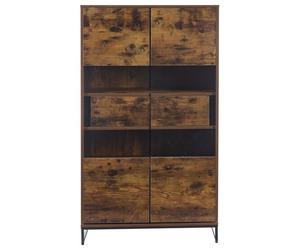 Vitrine 80x40x138 cm - con led, 2 cajones, con acrílico y gran capacidad de almacenamiento - negro + veteado de madera