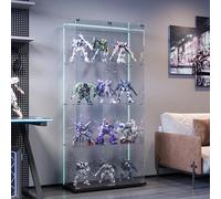 Vitrine de cristal con iluminación LED, vitrina de pie de cristal, armario de exhibición de 2 puertas, 4 estantes, vitrina de coleccionista con cerradura, vitrina de cristal para libros, oficina, sala
