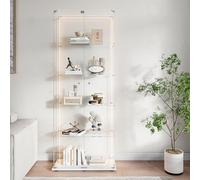 Vitrine de Cristal con LED, Armario Vitrina para Colección, Vitrinas de Cristal con 5 Estantes, 2 Puertas Transparentes Armario de Pie de Cristal, Estantería Abierta 78.5x34.5x186.5cm (2 puertas 5