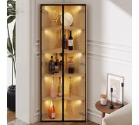 Vitrine de cristal LED 62 x 35 x 160 cm - Roble con luz integrada, libre de polvo, fabricada en cristal templado, vitrina de esquina, elegante vitrina de cristal - Vitrina para libros
