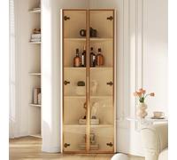 Vitrine de LED con vidrio 62 x 35 x 160 cm - Blanca con tira de luz integrada, libre de polvo, hecha de vidrio templado, vitrina de esquina, elegante vitrina de vidrio - Vitrina para libros
