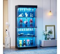 Vitrine de pie con LED, vitrina de pie de vidrio con 6 estantes y 4 puertas de vidrio con sensores inteligentes, armario con vitrina, armario de vidrio a prueba de polvo adecuado para sala de estar
