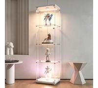 Vitrine de Vidrio de 4 Capas para Colección con LED, Vitrine Moderna con 4 Estantes y 1 Puerta, Armario de Colección Vertical para Colección Sobre Pies Vitrine Mural de Vidrio (Blanco-2B, 43x37x164 cm