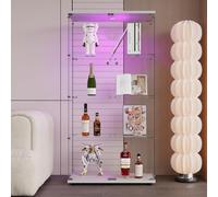 Vitrine de Vidrio de 4 Capas para Colección con LED, Vitrine Moderna con 4 Estantes y 2 Puertas, Armario de Colección Vertical para Colección Sobre Pies, Vitrine de Pared de Vidrio (Blanco-2B