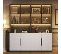 Vitrine moderna minimalista con puertas de vidrio, expositor con luces LED, estantería para artículos de colección, temperatura de color y brillo ajustables, puertas blancas con decoración negra