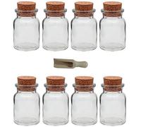 Viva Haushaltswaren 30547 - Juego de 8 Vasos para Especias (tapón de Corcho, Cristal, 150 ml, Incluye Pala de 7,5 cm de Madera)