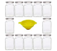 Viva Haushaltswaren - Juego de 12 tarros de Cristal (260 ml, Tapa de Color Plateado, Incluye Embudo de Color Amarillo con Tope)