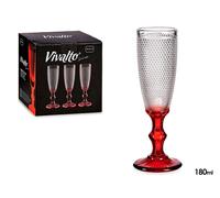Vivalto Copa Cava Vidrio Decoración Puntos Pie Rojo 180ml