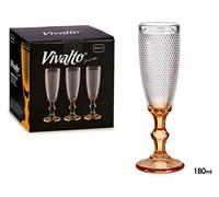 Vivalto Copa de Cava de Vidrio con Diseño de Puntos y Pie Ámbar 180ml