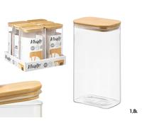 Vivalto Set de 12 Tarros Rectangulares de Borosilicato de 1,8L con Tapa de Bambú