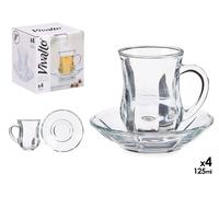 Vivalto Set de 4 Tazas de Vidrio con Plato Liso 125ml