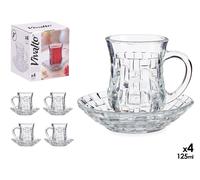 VIVALTO Set de 4 Tazas de Vidrio con Plato Textura Mimbre 125ml