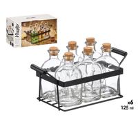 Vivalto Set de 6 Frascos con Tapa de Corcho 125 ml y Soporte Metálico