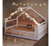VIVCA Cama infantil plana de 140 x 190 cm con rejilla, moldura de madera de pino, sin colchón, estilo minimalista, color blanco