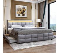 VIVCA Cama tapizada de 180 x 200 cm, cama doble con 4 cajones, somier de láminas y respaldo, cama doble de terciopelo agradable para la piel, para adultos y adolescentes, color gris (colchón no