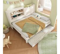 VIVCA Sofá cama de matrimonio de 140 x 190 cm con cama nido de 90 x 190 cm en color blanco - con pared trasera de almacenamiento, compartimento abierto, almacenamiento plegable oculto, estación de