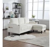 VIVCA Sofá elegante, con taburete y espacio de almacenamiento, 4 plazas con cómodos reposabrazos, soporte para bebidas, bolsillos laterales y patas de plástico resistentes, funda de terciopelo para