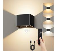 VIWAVE Aplique pared Interior con Sensor de Movimiento y Mando,LED Recargable Lamparas pared sin Cable,3 Temperaturas de Color y Brillo Ajustable Apliques Negro,Para Estar,Pasillo,Dormitorio,Garaje