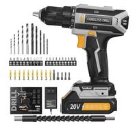 VIWKO Taladro Atornillador Inalámbrico 20V, Taladro Atornillador Bateria 42Nm con 25+1 Ajustes de Torque, Luz LED, Kit 56 Piezas, Destornillador Eléctrico para Bricolaje en Casa y Jardín, Gris