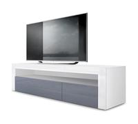 Vladon Mueble TV Valencia, Cómoda TV con 1 Compartimento Abierto y 2 Puertas abatibles, Blanco Mate/Gris de Alto Brillo/Blanco de Alto Brillo (155 x 46 x 40 cm)