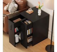 VLIVRA Estantería con extensible, armario de almacenamiento, aparador móvil con ruedas grandes, mesita de noche, armario de salón, para estudio y salón, color negro