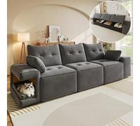 VLIVRA Sofá de 3 plazas, 230 cm, para salón, con espacio de almacenamiento, cama para mascotas, color gris