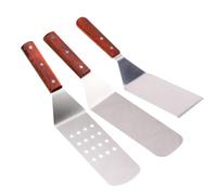 Voarge Juego de 3 espátulas de Acero Inoxidable, Juego de 3 Piezas de Acero Inoxidable para Pizza, Pala, Cortador de Parrilla, espátula de Cocina con Mango de Madera Antideslizante para barbacoas