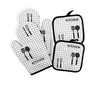Voarge Juego de guantes de horno y agarraderas, guantes de horno de algodón, guantes de cocina para cocinar, hornear, asar, profesionales resistentes al calor
