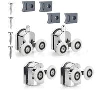 Voarge Rodamientos curvados para mampara de ducha con doble puerta corredera, accesorios para mampara de ducha de recambio y fijación, 2 ruedas superiores + 2 ruedas plateadas, 25 mm