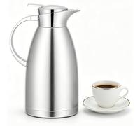 Voency Jarras térmicas de acero inoxidable de 2,3 litros, jarra térmica de café con tapa, doble pared aislada al vacío con botón de presión, para café, jugo, leche, té, etc. (plateado)