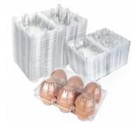 Voittozege 100 cajas de huevos de plástico transparente, media docena de | Bandejas transparentes de 2 x 3 pulgadas para 6 huevos, suministros de mercado agrícola de pastos familiares, para cocina