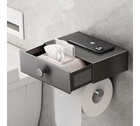 VOLDRA Portarrollos Papel Higienico Adhesivo, Porta Rollos de Papel Higienico con Estante de BañO Sin Taladro Soporte Rollo Papel Higienico con CajóN para Toallitas Toilet Paper Holder(Gris)