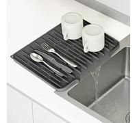 Volminex Alfombrilla Escurreplatos de Silicona Engrosada, Tapete de Secado Rápido Elevado para Fregadero Cocina, Escurridor de Platos, Bandeja Escurreplatos de Fregadero y Encimera (Gris oscuro)