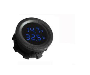 Voltímetro redondo con pantalla digital LED Voltímetro de temperatura redondo de 12-24 V, medidor de voltaje automático, pantalla digital(Blue With Cable)