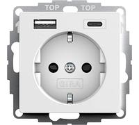 Voltking Gira 245927 - Toma de corriente Schuko con conector USB, 2 enchufes tipo A (máx. 2,4 A) tipo C (máx. 3 A), sistema 55, color blanco mate