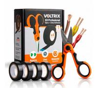VOLTRIX | Tijeras Electricista Profesional + 4 Cintas Aislantes + Funda - Tijera Electricista para Cortar y Pelar Cables - Acero Inoxidable Microdentado - Kit Herramientas Electricista